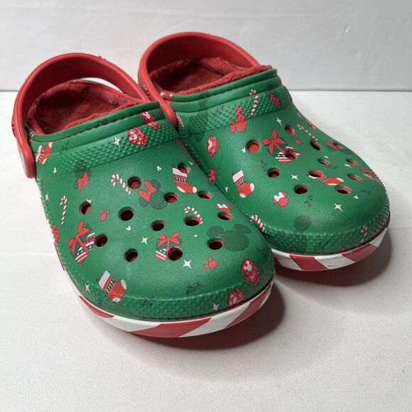 Disney Parks 2024 Christmas Crocs Mickey Minnie W9 M7 Fleece Lined - Picture 1 of 16